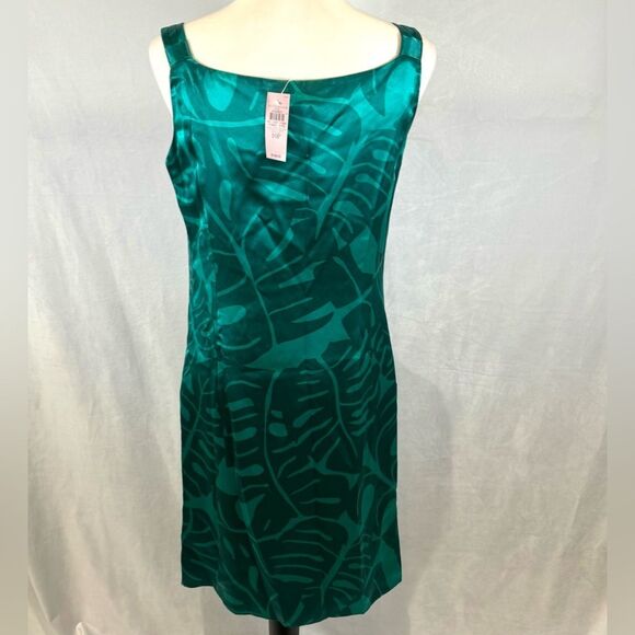 Ann Taylor 100% silk turquoise green print dress size 10P NWT - Picture 4 of 8